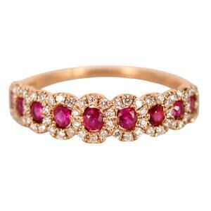 LeVian 18k Yellow Gold Natural Ruby Diamond Stacker Ring Size 5.25